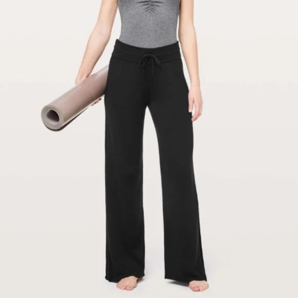 Lululemon In The Comfort Zone Cashmere Blend Black Lounge Pants Wide Leg 12